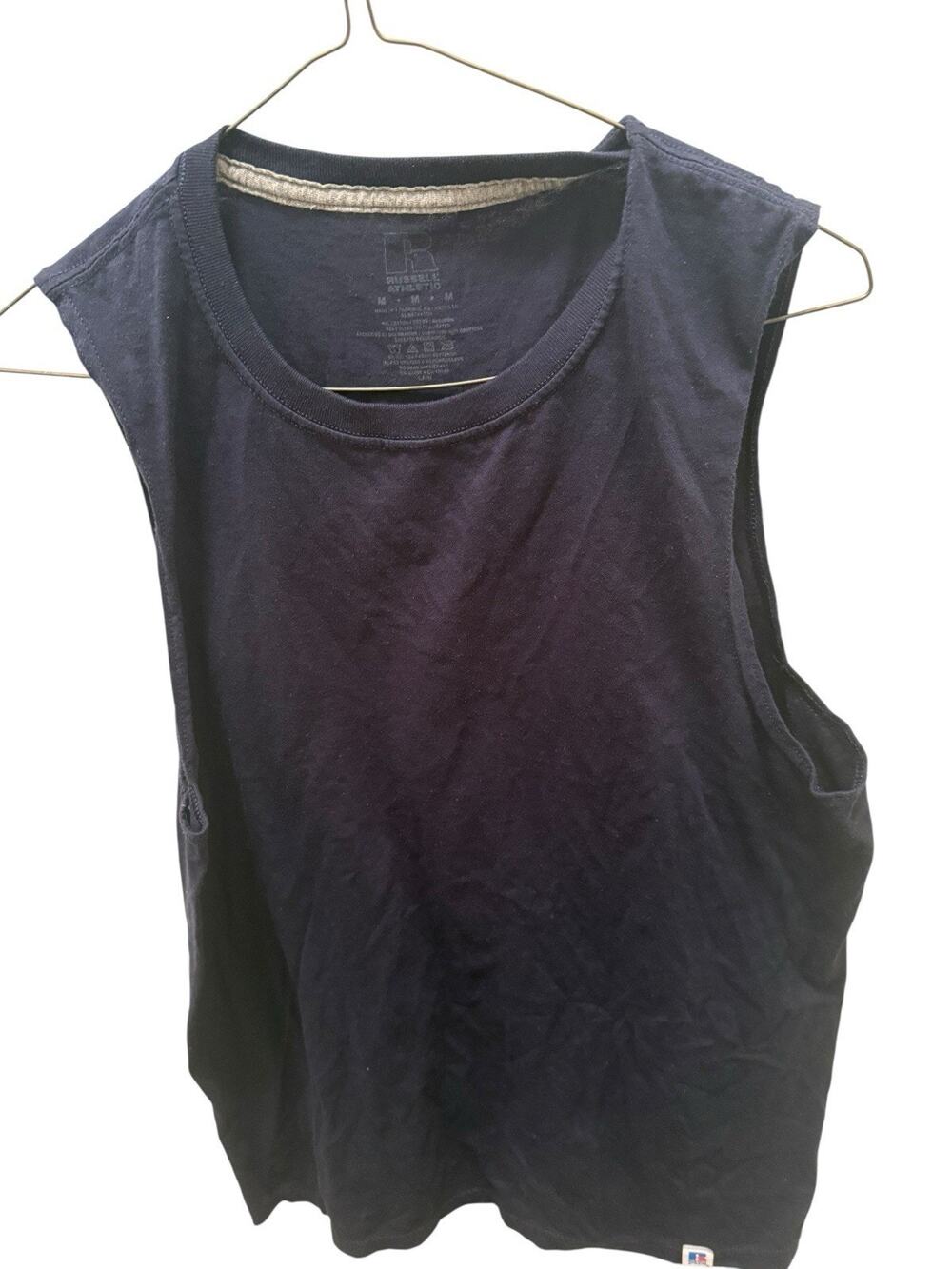 Russell Athletic Tank Top Sports Medium Navy Blue Top Cotton Shirt Training